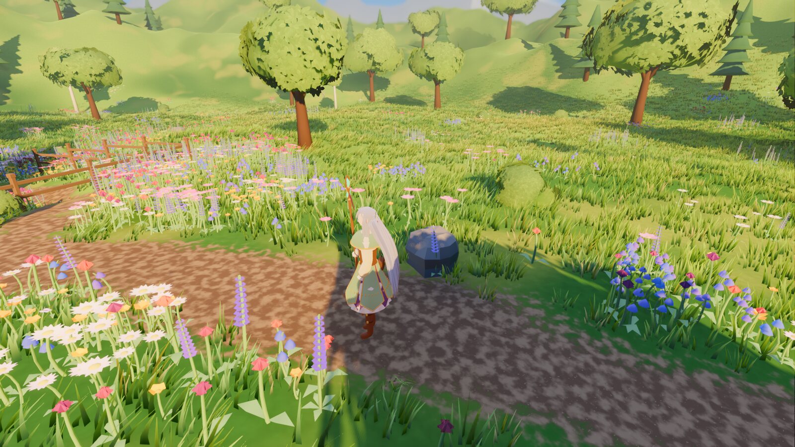 The mage walking up a dirt path toward a stone-and-timber cottage with a slate roof.