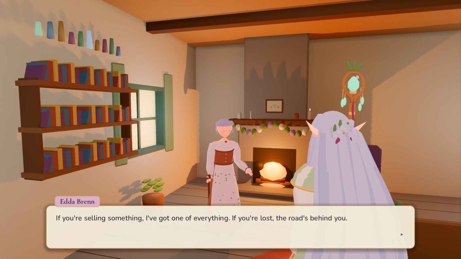 A conversation with Edda shown in a parchment dialogue box.
