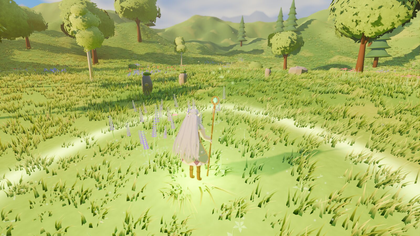 A luminous green-gold ring spreading across the grass from the mage.